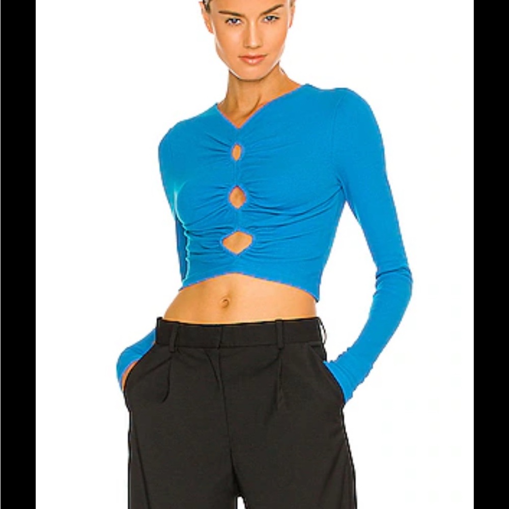 REVOLVE Blue Long Sleeve Cut Out Ruched Crop Top
